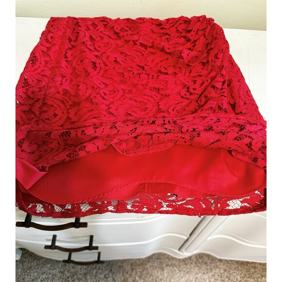 ADRIANNA PAPPELL Red Lace Ruched Exposed‎ Side Zip Stretch Bodycon Dress 8 US - Picture 11 of 13